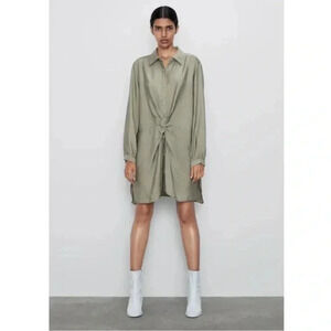Zara Knotted Lightweight Green Tunic Top Dress Size Medium